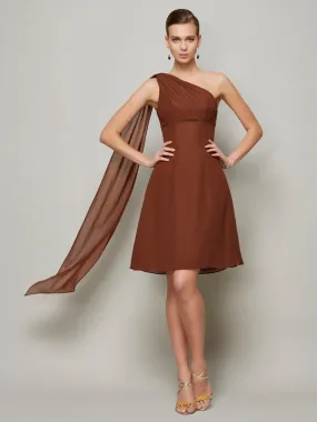 A-Line Chiffon One-Shoulder Sleeveless Short/Mini With Pleats Bridesmaid Dresses