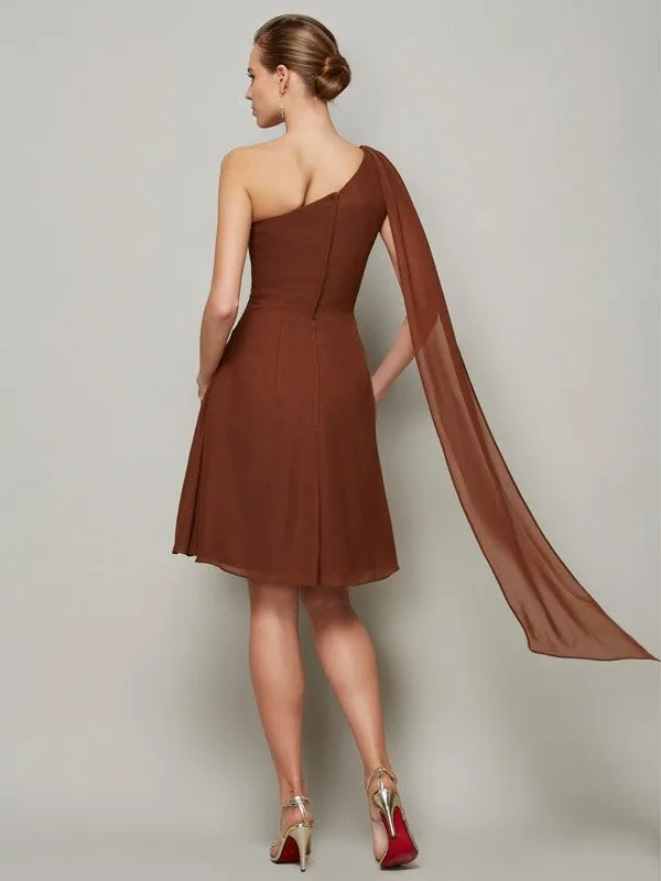 A-Line Chiffon One-Shoulder Sleeveless Short/Mini With Pleats Bridesmaid Dresses