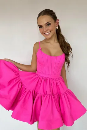 A Line Spaghetti Straps Short Mini Tiered Cocktail Homecoming Dress Sexy