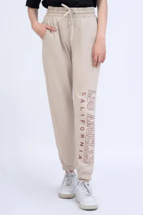 Beige Script Jogger Pants