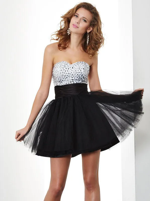 Black Homecoming Dresses,Short Cocktail Dress,Strapless Sweet 16 Dress,HC00155