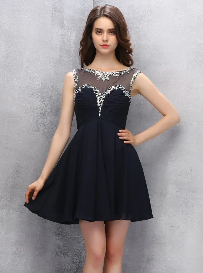 Black Homecoming Dresses,Short Homecoming Dresses,Chiffon Cocktail Dresses,HC00061