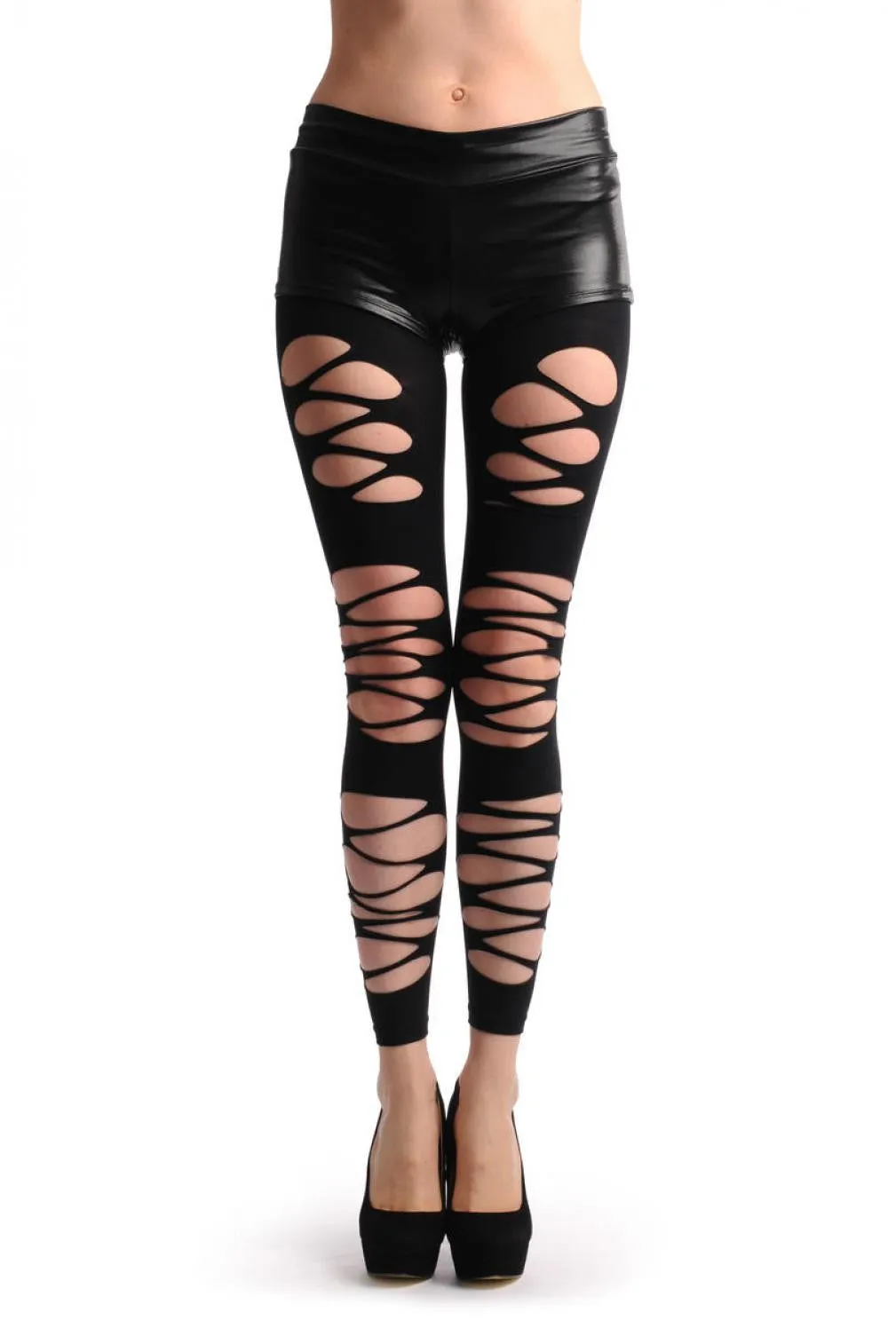 Black With Three Ripped Front Sections Footless