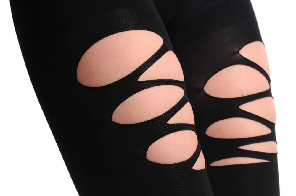 Black With Three Ripped Front Sections Footless