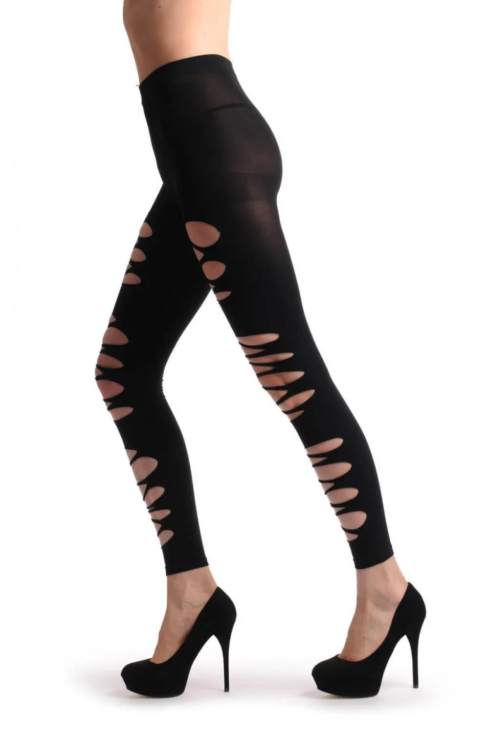 Black With Three Ripped Front Sections Footless