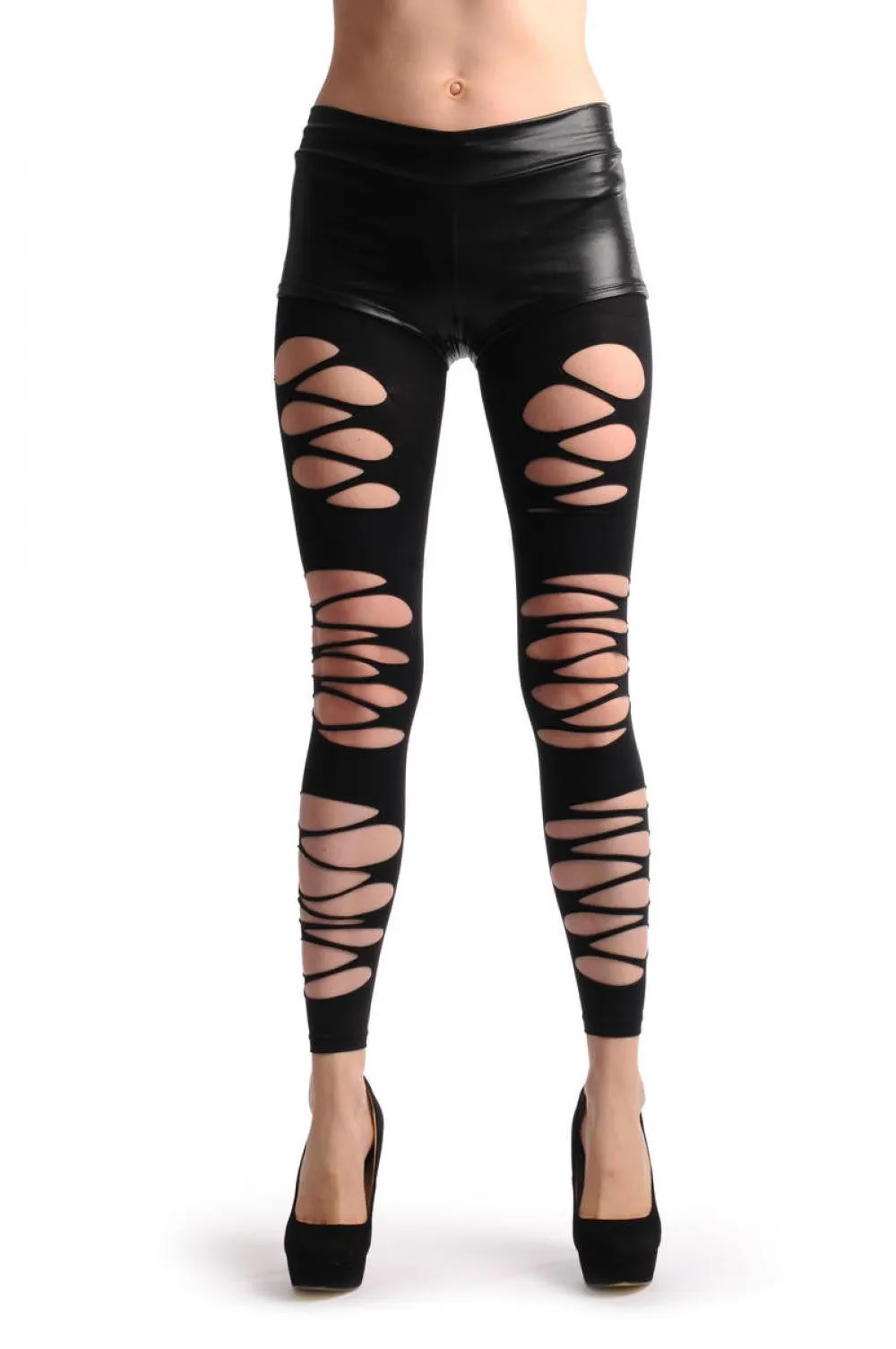 Black With Three Ripped Front Sections Footless