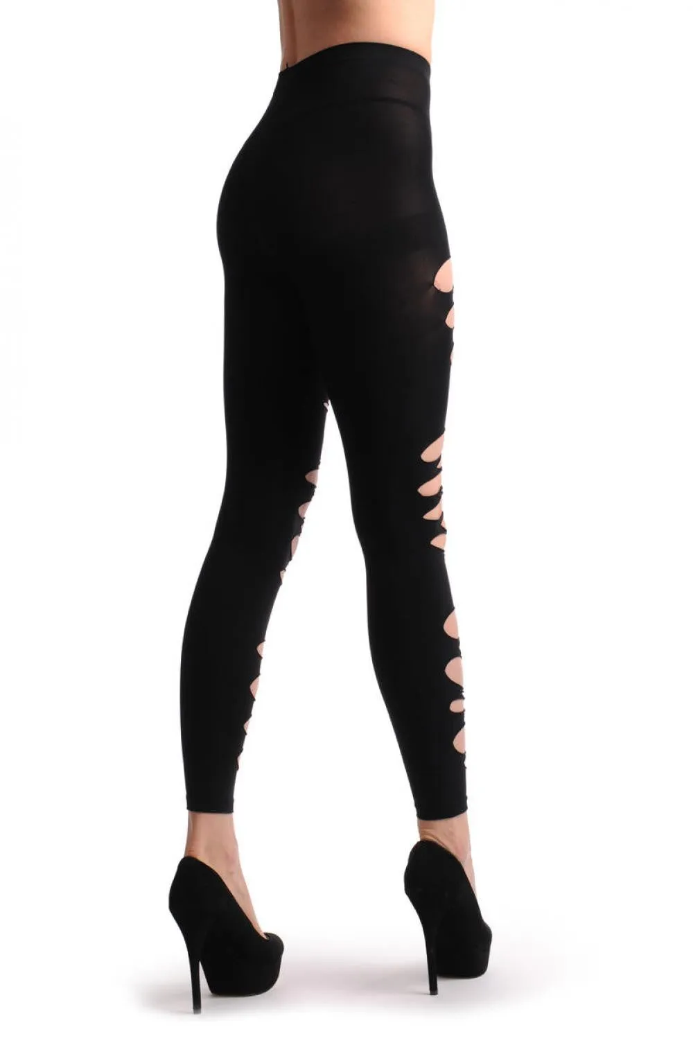 Black With Three Ripped Front Sections Footless