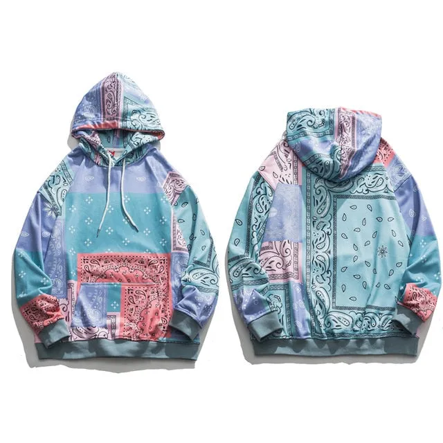 Blue Bright Bandana Printed Oversized Hoodies