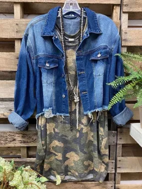 Blue Casual Denim Shirt Collar Outerwear
