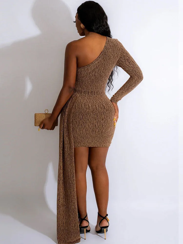 Bodycon One Shoulder Long Sleeve Ruched Mini Dresses
