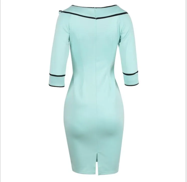Bowknot Round Neck 3/4  Sleeve Bodycon Dresses