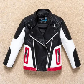 Boys Leather Jacket Outerwear Color Patch