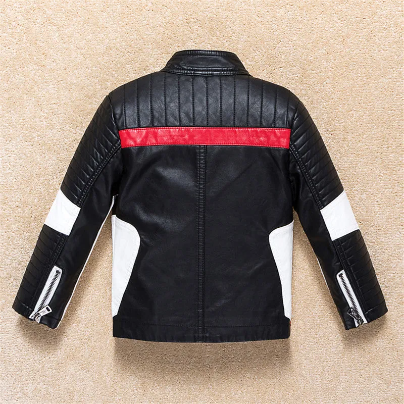 Boys Leather Jacket Outerwear Color Patch