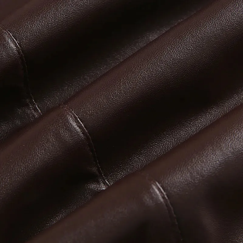 Brown Buckle PU Leather Super Short Jacket