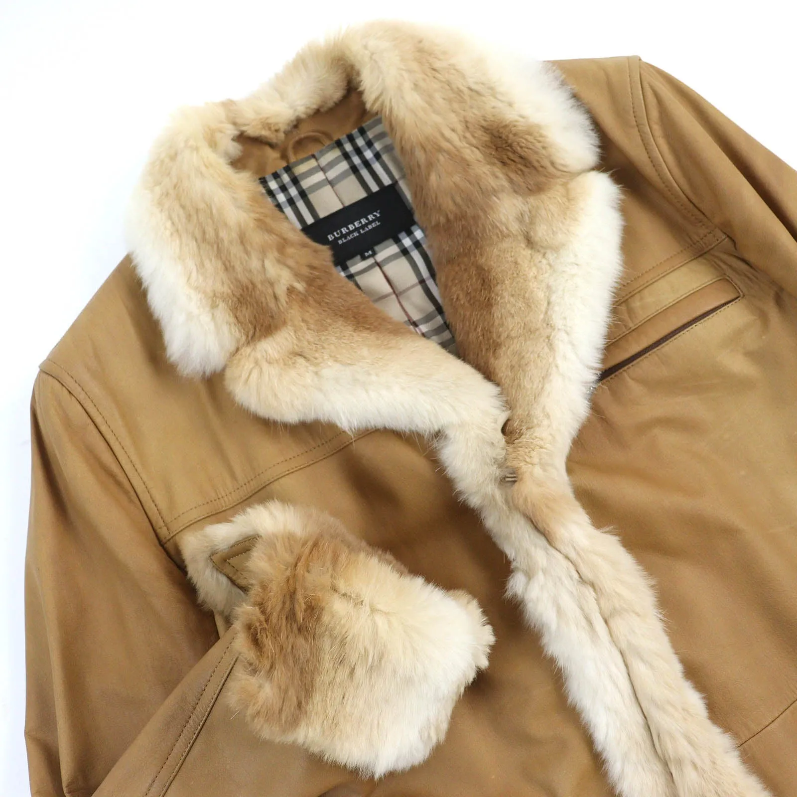 Burberry Leather Jacket with Rabbit Fur Trim Camel M