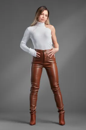 Cool Factor Cognac Vegan Leather High Waist Skinny Pants