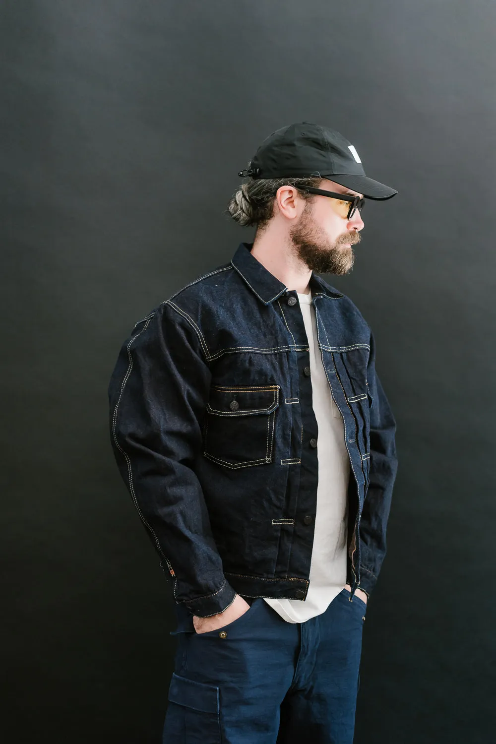 D4579 - 15oz "Natural Indigo x Kakishibu" Aishibuzome Dyed Selvedge Type II Jacket - OW