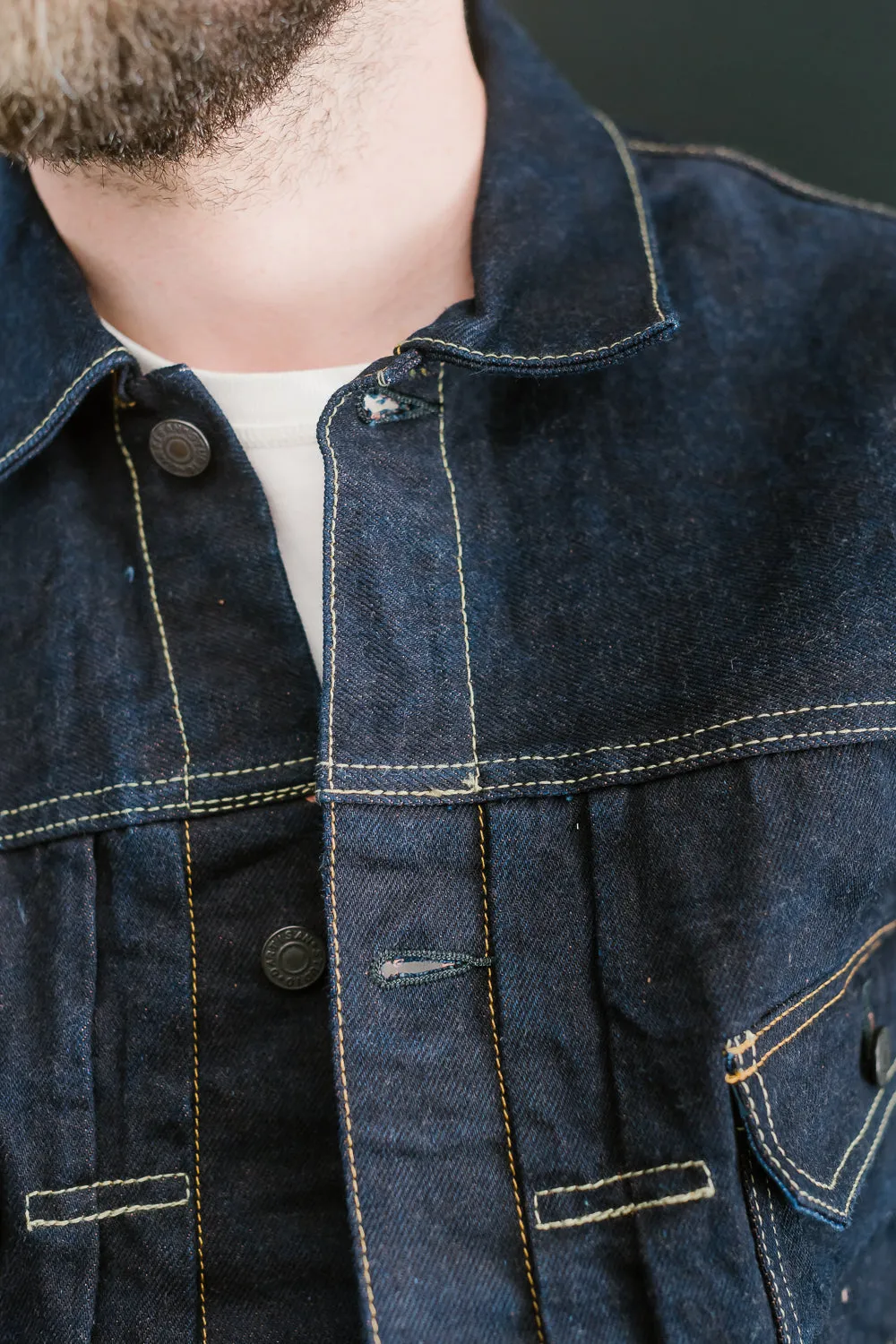 D4579 - 15oz "Natural Indigo x Kakishibu" Aishibuzome Dyed Selvedge Type II Jacket - OW