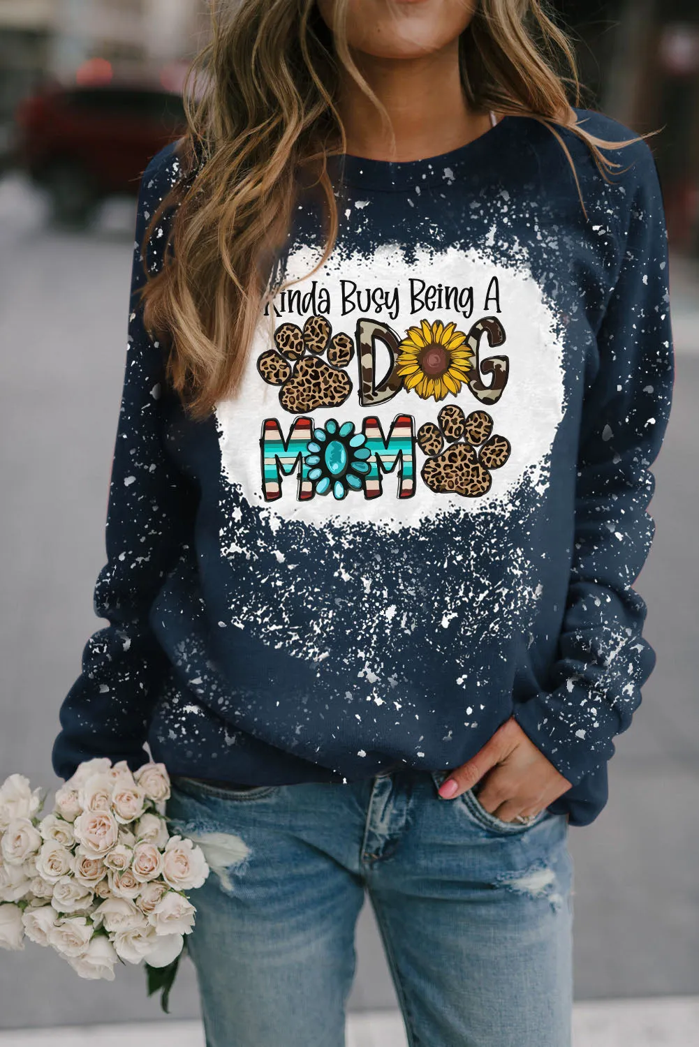 Dog Mom Fashion Element Graphic Bleached Pullover