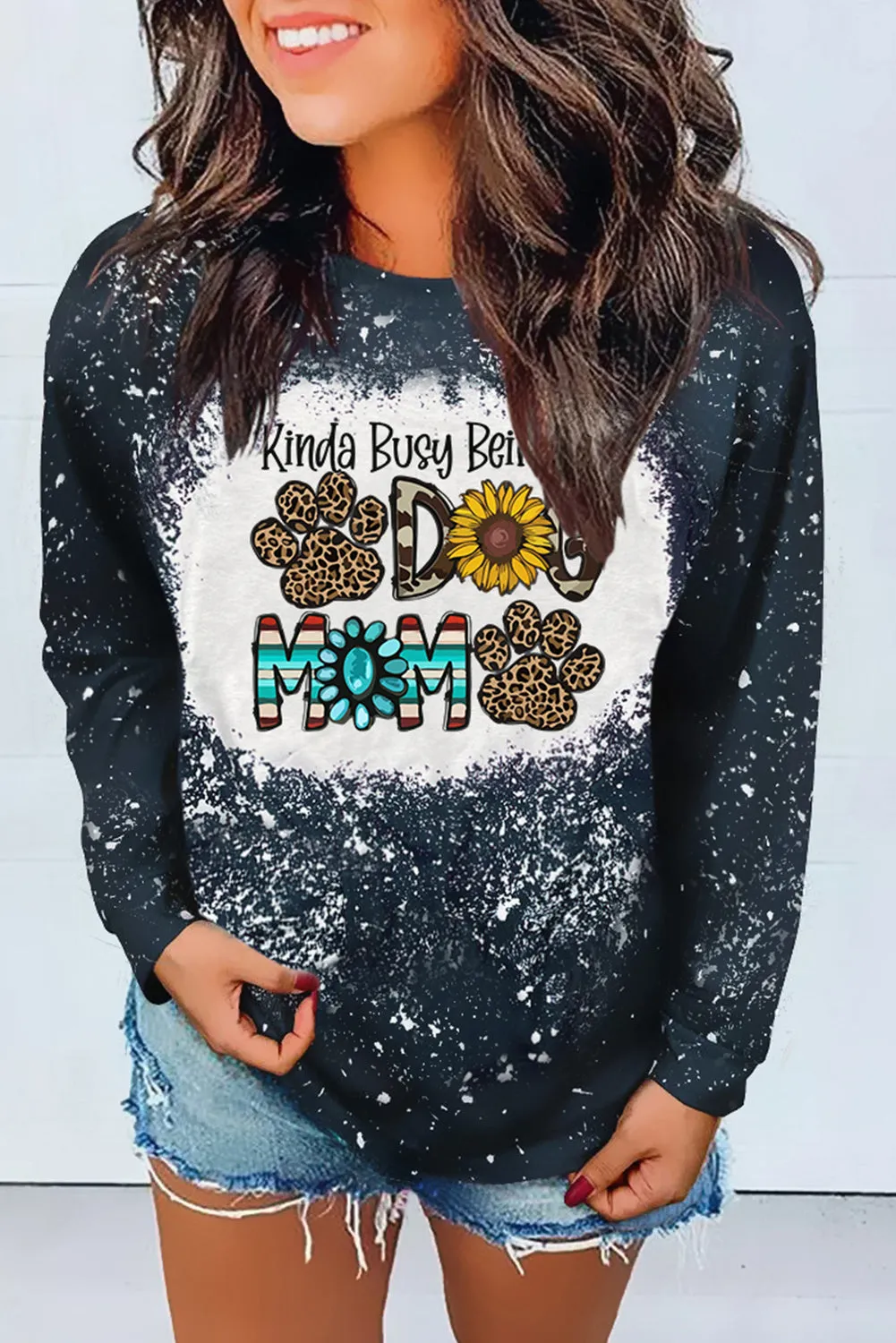 Dog Mom Fashion Element Graphic Bleached Pullover