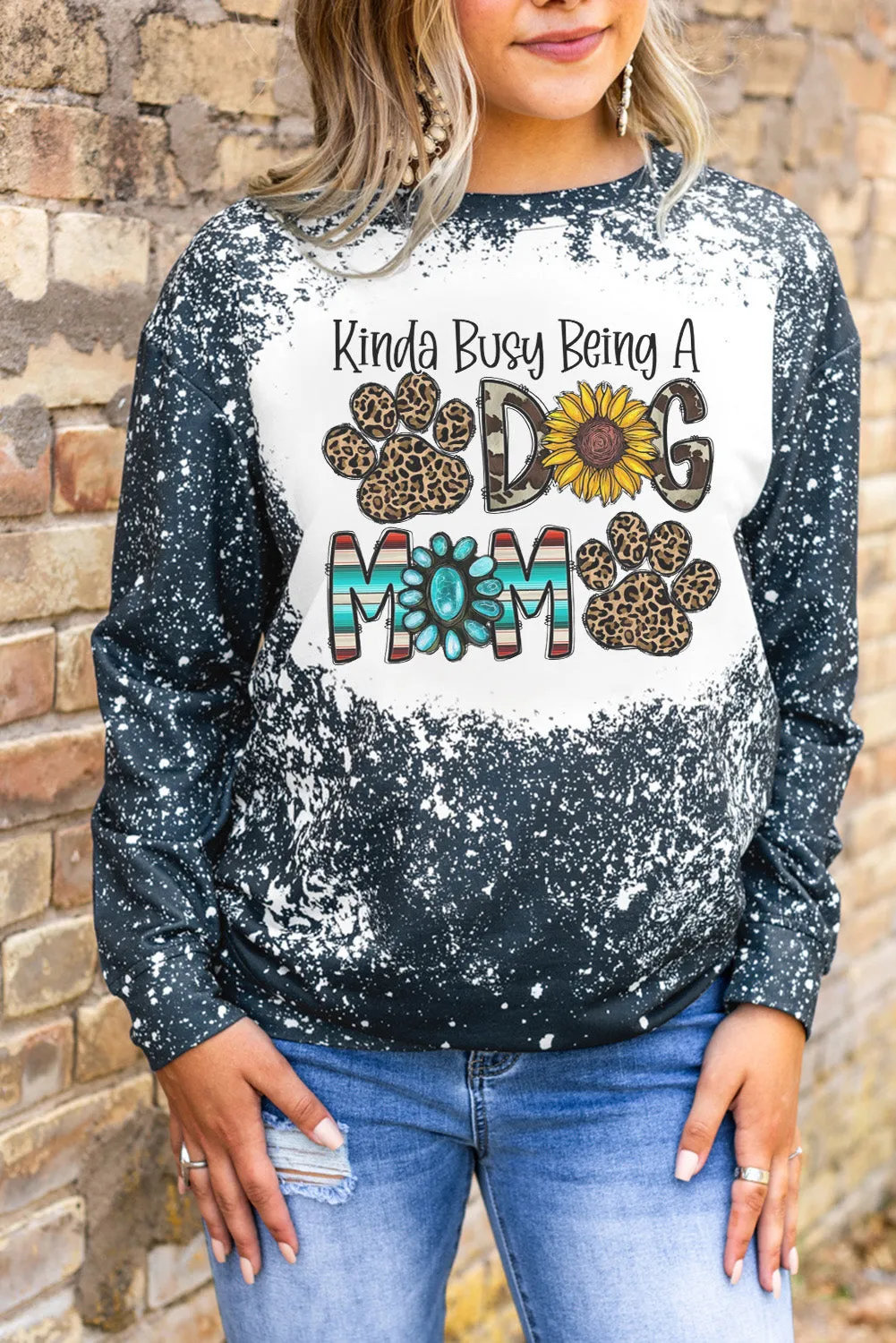 Dog Mom Fashion Element Graphic Bleached Pullover