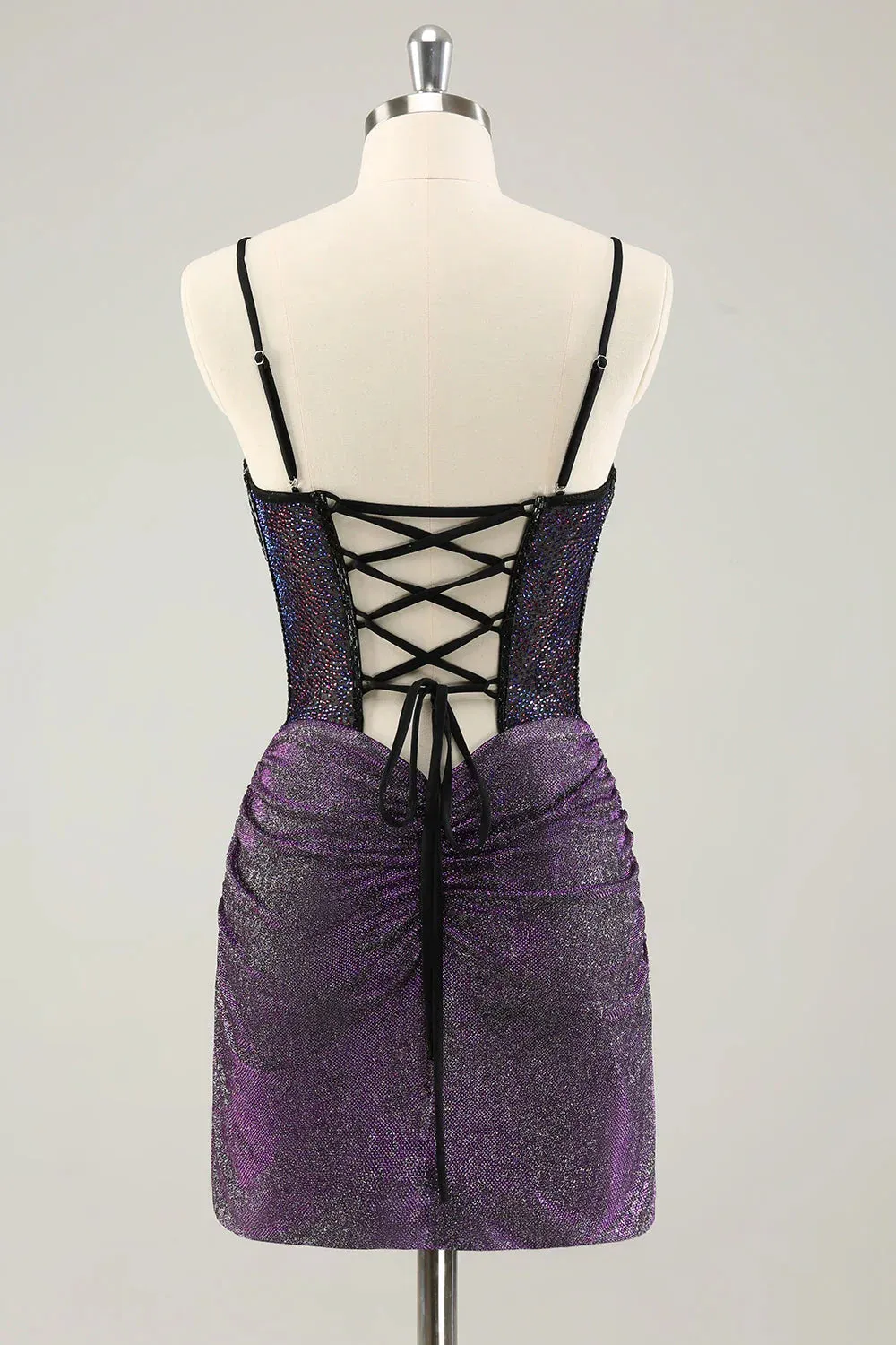 Elegant Homecoming Dresses Dark Purple Pleated Corset Short with Lace Up Back