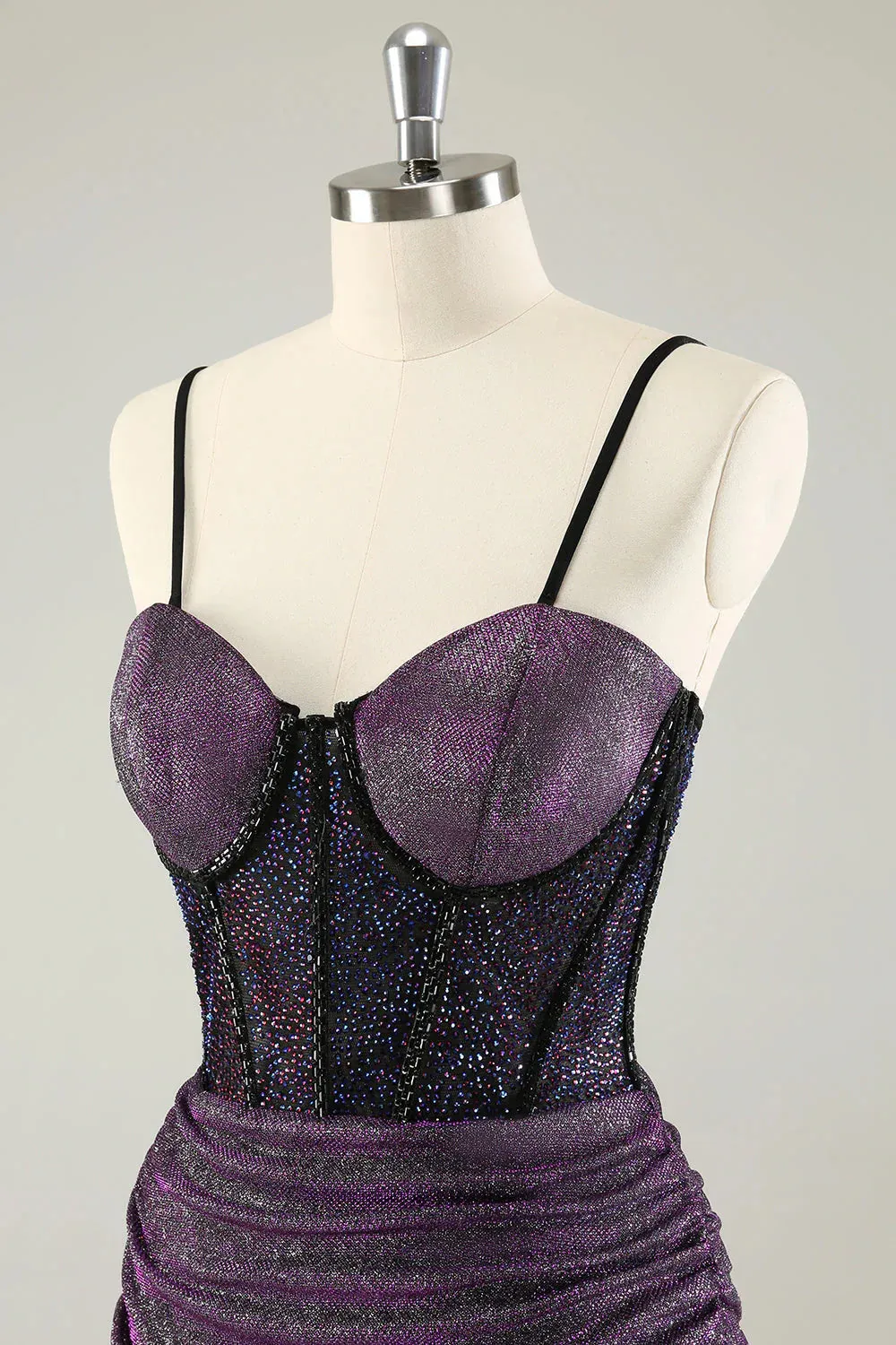 Elegant Homecoming Dresses Dark Purple Pleated Corset Short with Lace Up Back
