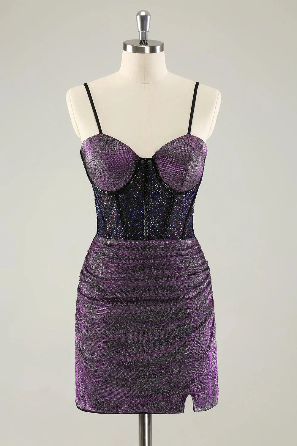 Elegant Homecoming Dresses Dark Purple Pleated Corset Short with Lace Up Back