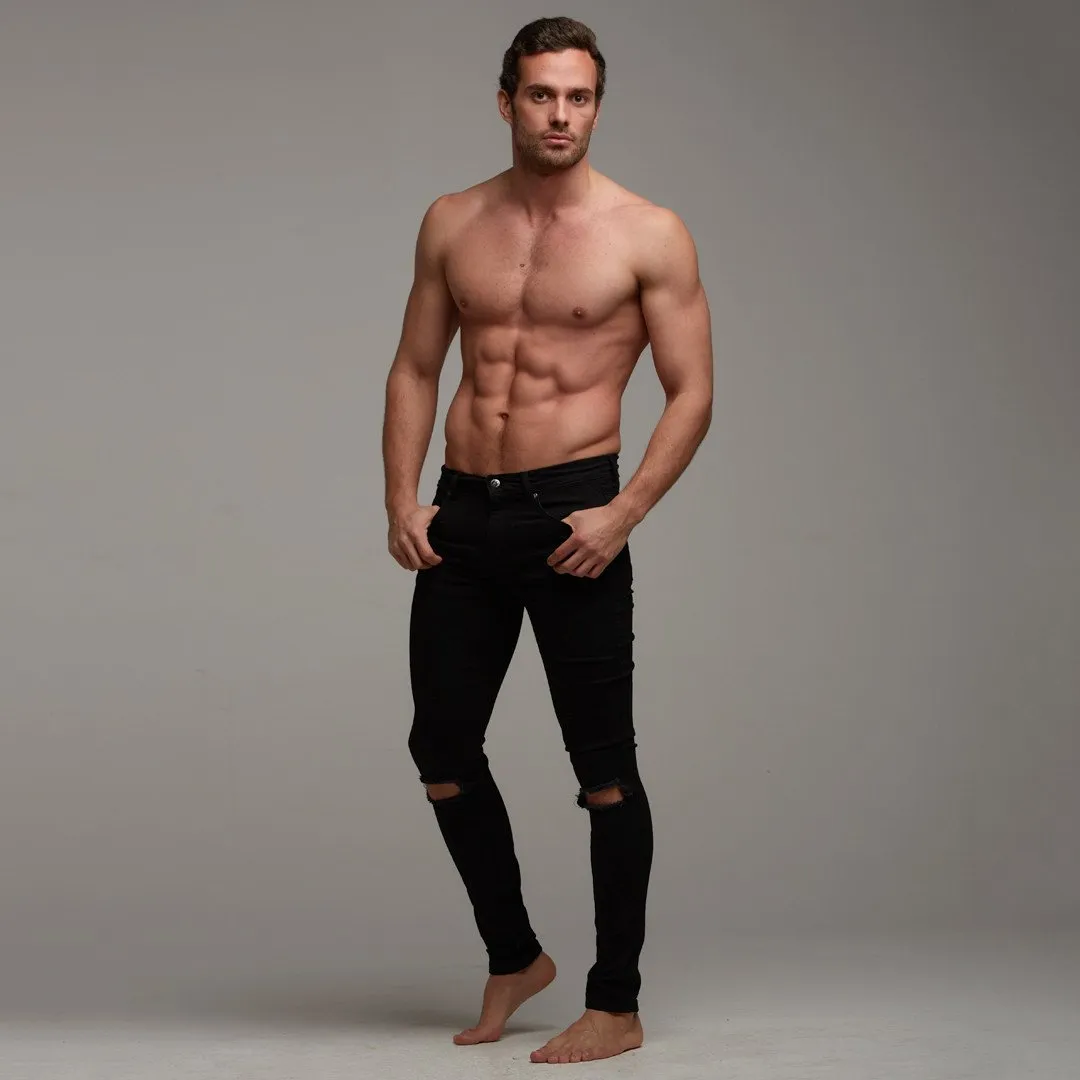 Father Sons Ripped Slim Stretch Black Jeans - FSH101