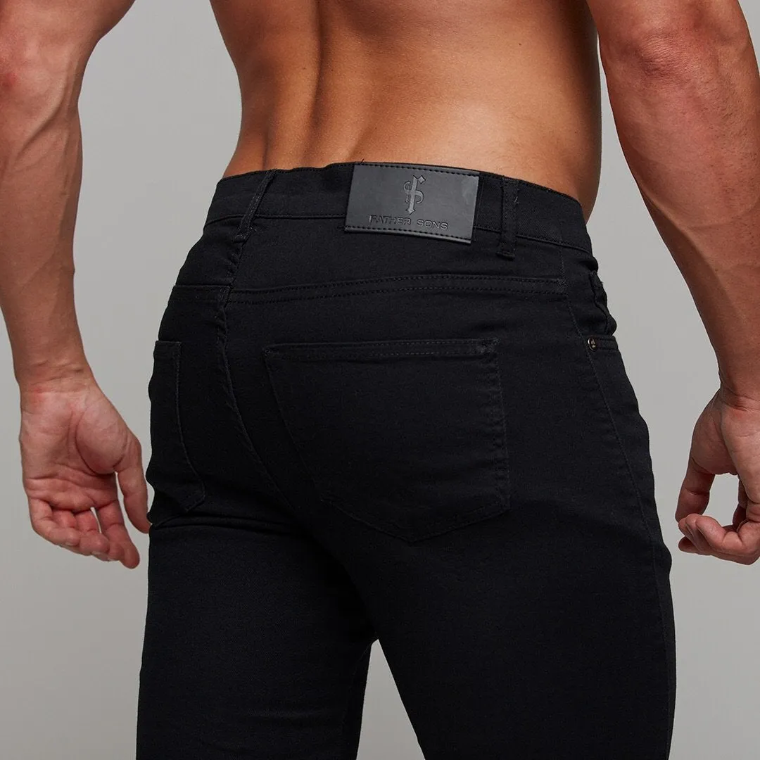 Father Sons Ripped Slim Stretch Black Jeans - FSH101