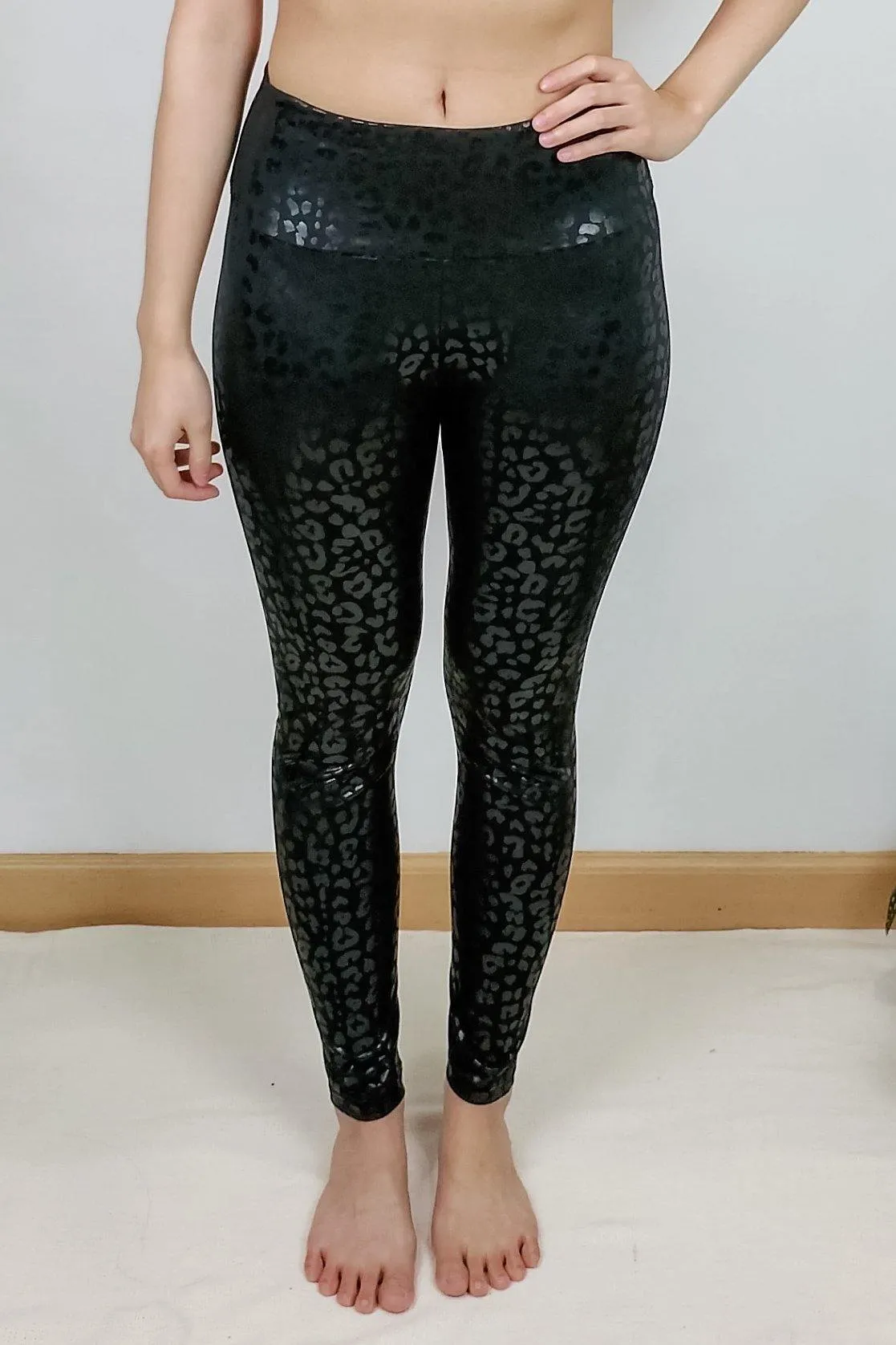 FINAL SALE - Black Foil Leopard Leggings