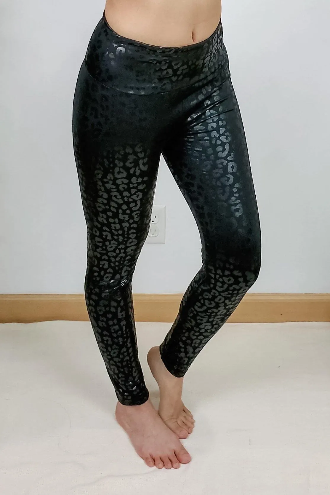 FINAL SALE - Black Foil Leopard Leggings