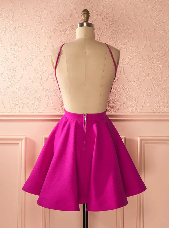 Fuchsia Homecoming Dresses,Open Back Homecoming Dress,Sexy Short Prom Dress,HC00146