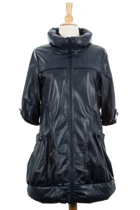 Kai Leather Princess-Neck Long Moto Jacket