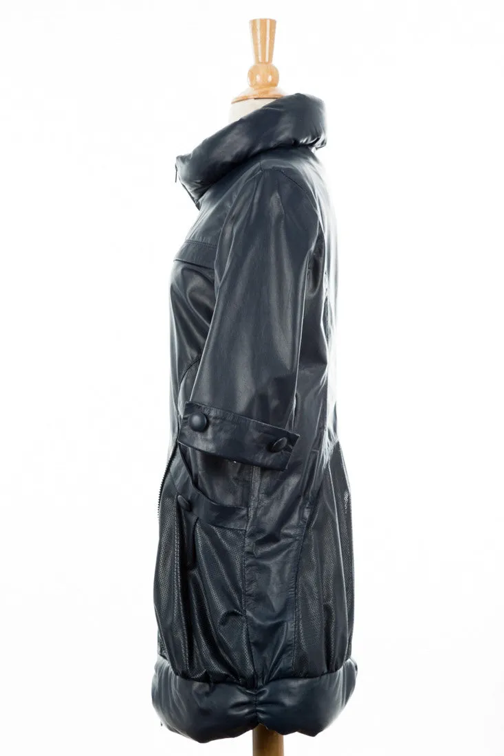 Kai Leather Princess-Neck Long Moto Jacket