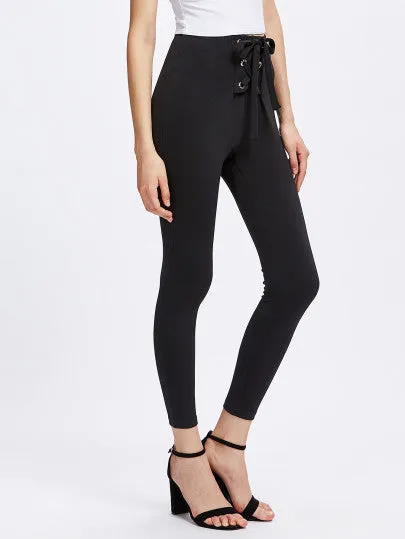 Lace up front skinny jeggings pants