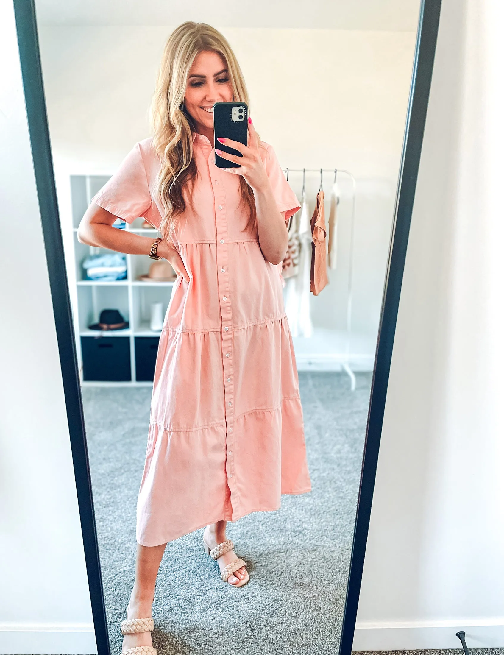 luvamia Denim Dress for Women Button Down Long Jean Shirt Vacation Dresses Babydoll Tiered Casual Summer