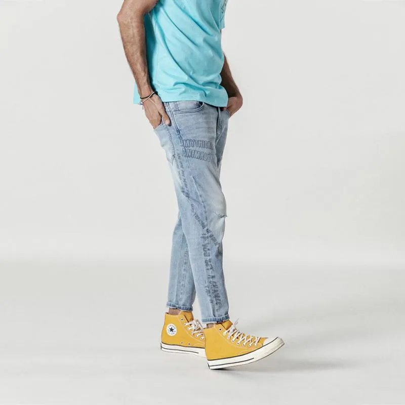 Men's Autumn Ripped Jeans With Print