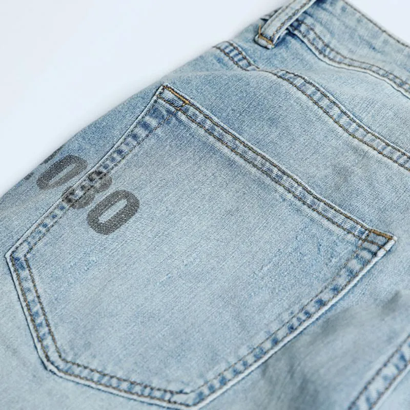 Men's Autumn Ripped Jeans With Print