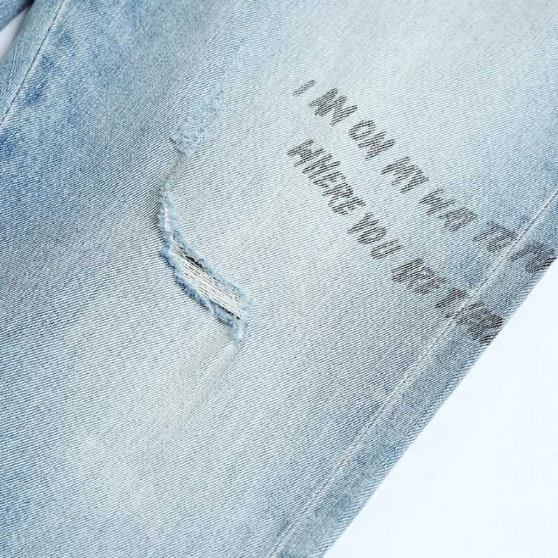 Men's Autumn Ripped Jeans With Print
