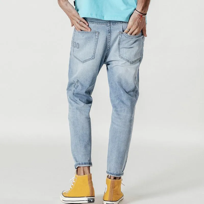 Men's Autumn Ripped Jeans With Print