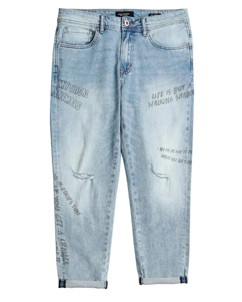 Men's Autumn Ripped Jeans With Print