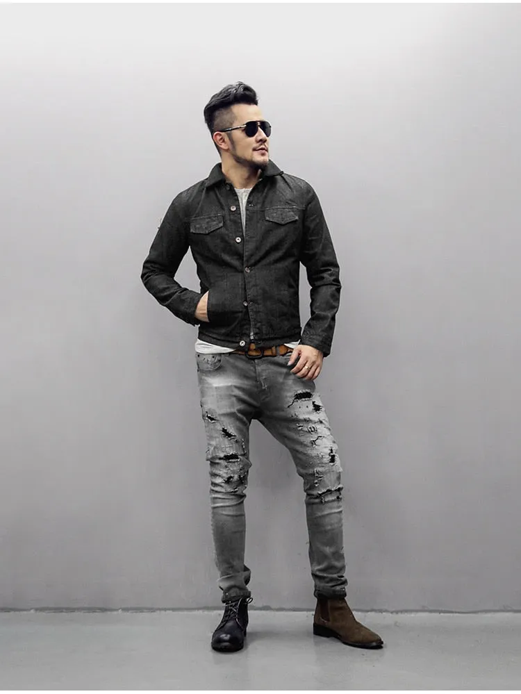 Men's Autumn/Winter Washed Straight Ripped Jeans