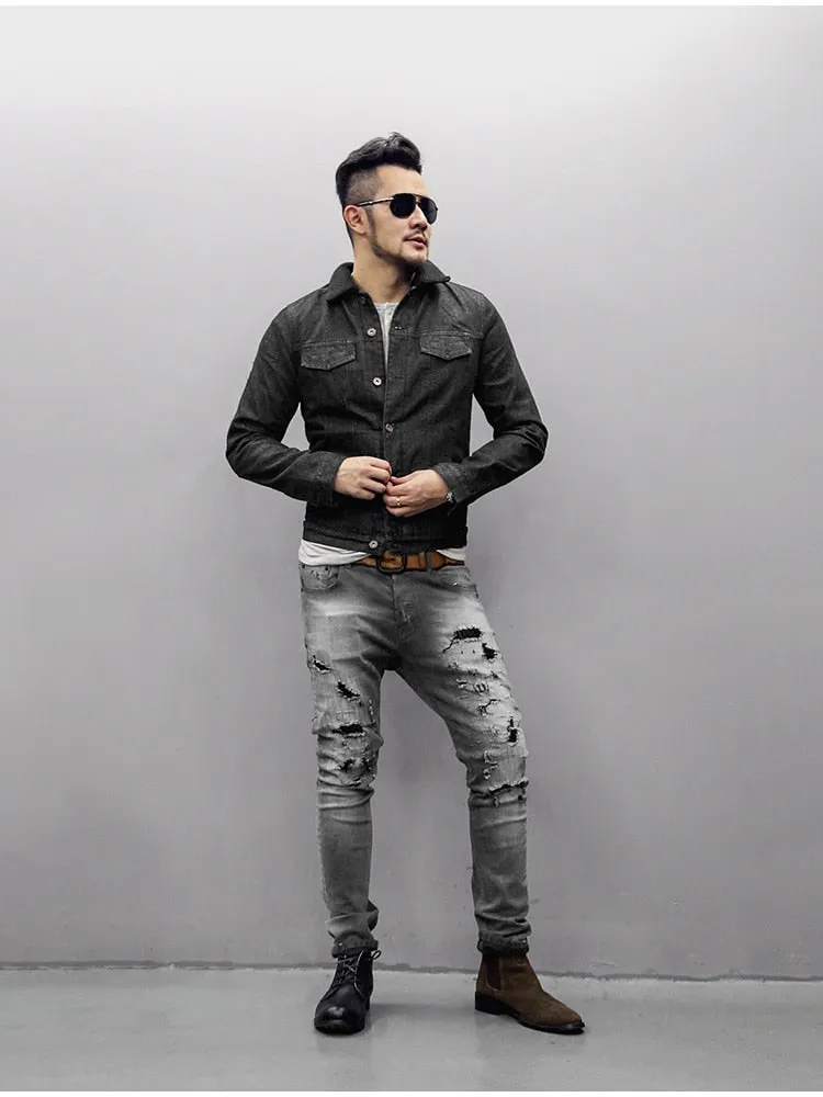 Men's Autumn/Winter Washed Straight Ripped Jeans