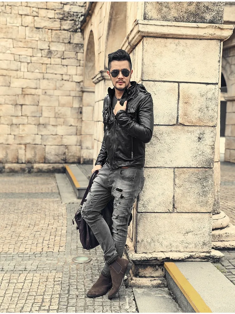 Men's Autumn/Winter Washed Straight Ripped Jeans