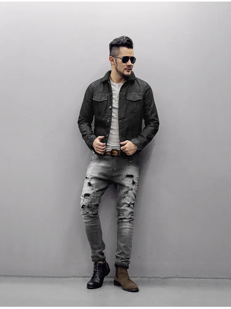 Men's Autumn/Winter Washed Straight Ripped Jeans