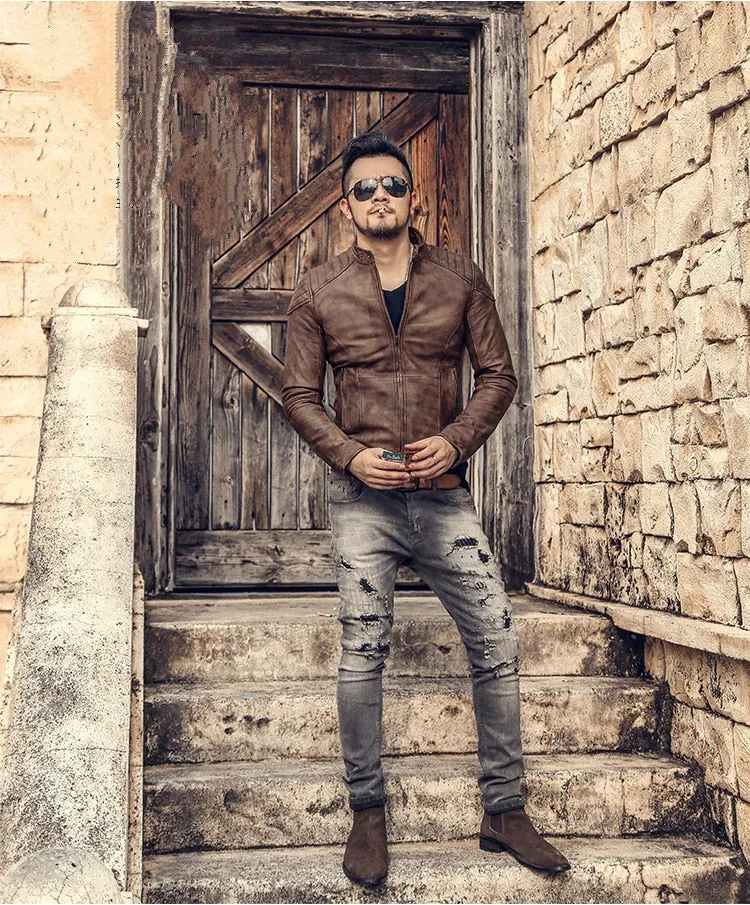 Men's Autumn/Winter Washed Straight Ripped Jeans