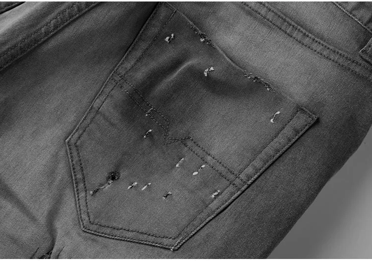 Men's Autumn/Winter Washed Straight Ripped Jeans