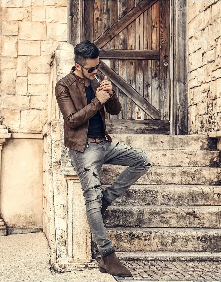 Men's Autumn/Winter Washed Straight Ripped Jeans
