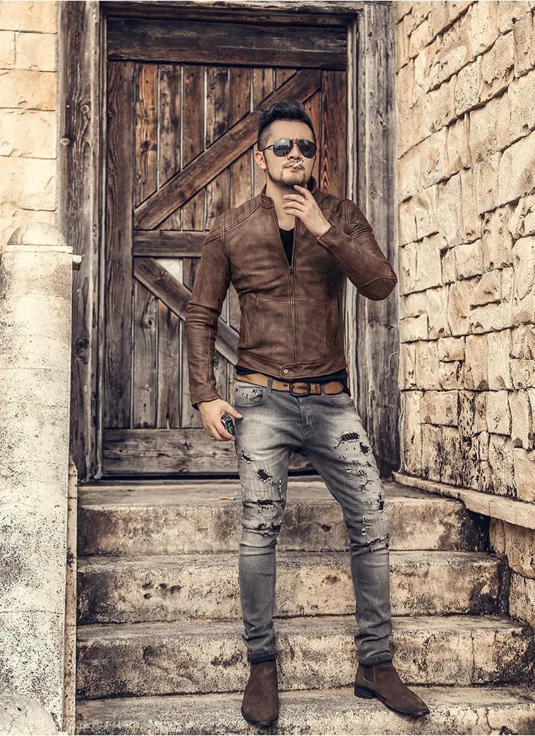 Men's Autumn/Winter Washed Straight Ripped Jeans